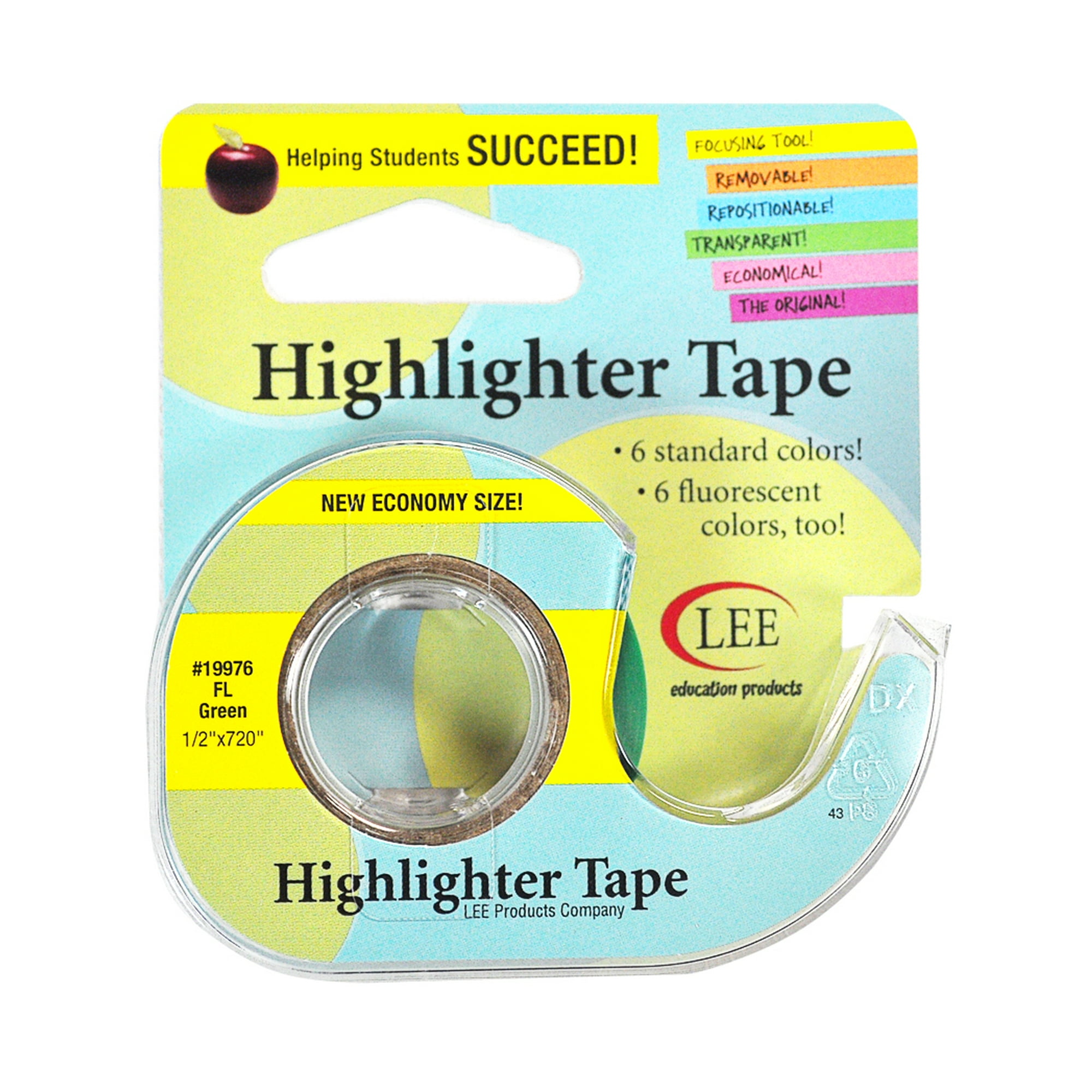 Removable Highlighter Tape 1/2in x 11yds Green Removable Highlighter Tape 1/2in x 11yds Green